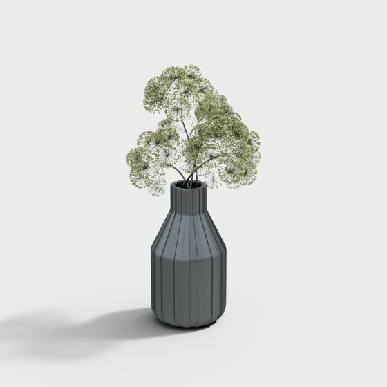 Modern Vase with Umbrella Grass 3D Model
