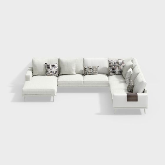 Earth Color U-Shape Sofa 3D Model for Living Rooms