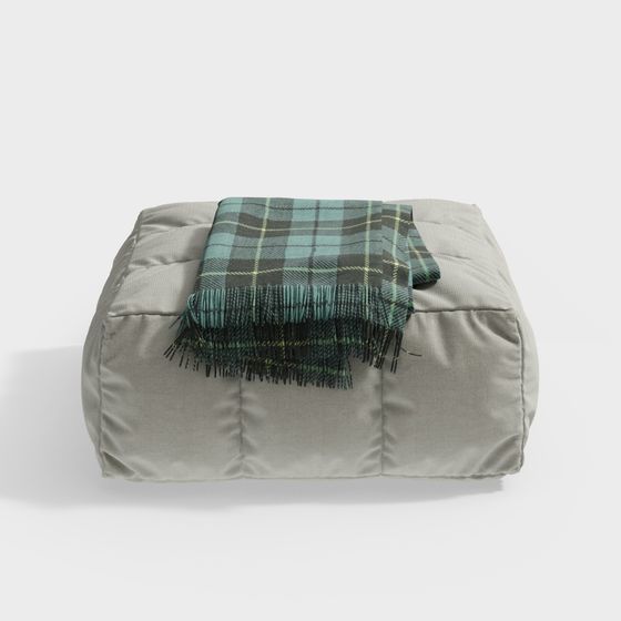 Comfortable Sofa Stool with Plaid Blanket 3D model