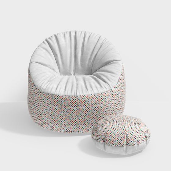 Low-Poly Lounge Sofa and Ottoman 3D model