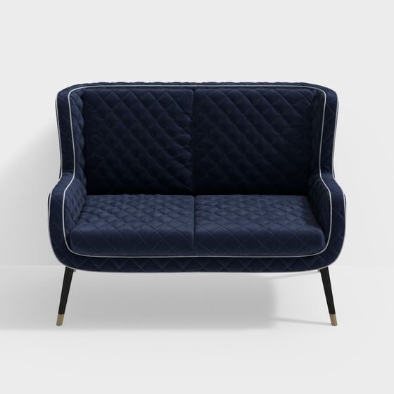 Elegant Navy Blue Low-Poly Sofa 3D model for Modern Interiors