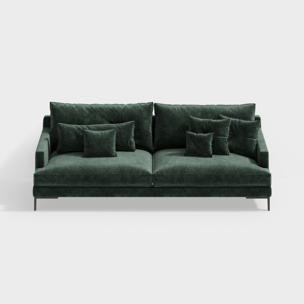 Velvet Comfort Sofa 3D Model – Low-Poly Green Velvet
