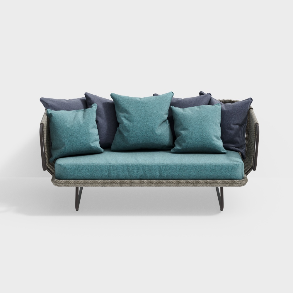Urban Retreat Low-Poly Sofa - Blue Fabric & Metal Legs