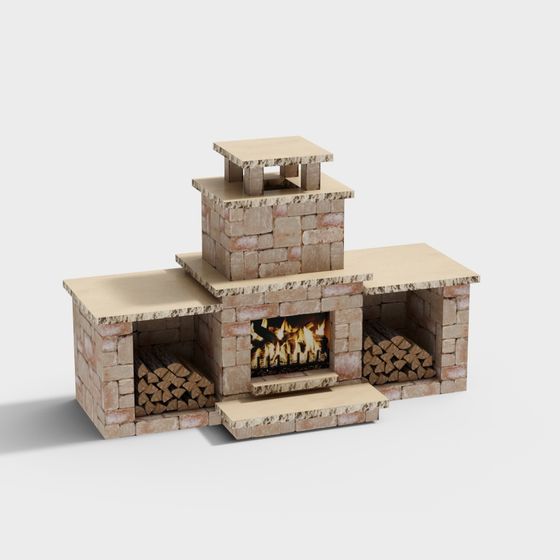 Charming Stone Fireplace 3D model