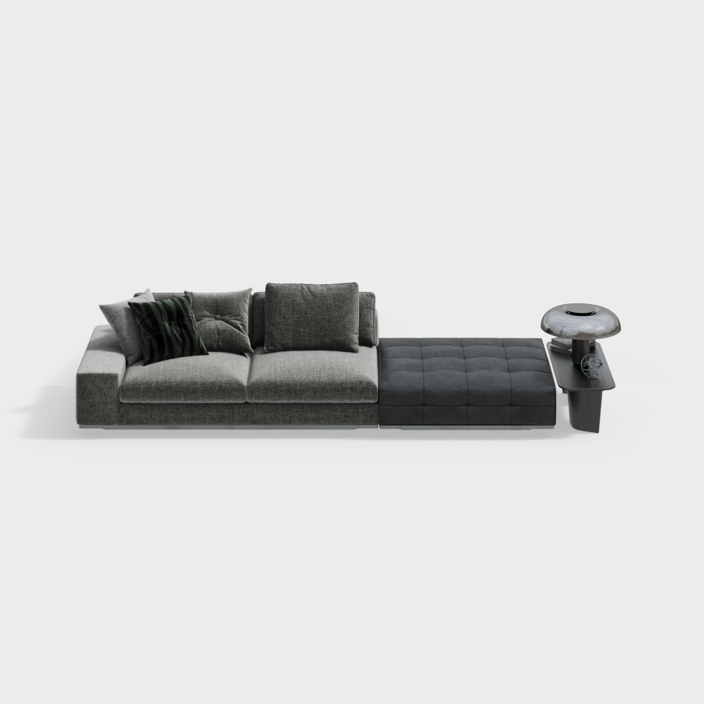 Low-Poly Modern Sofa 3D Model – Gray Fabric with Pillows