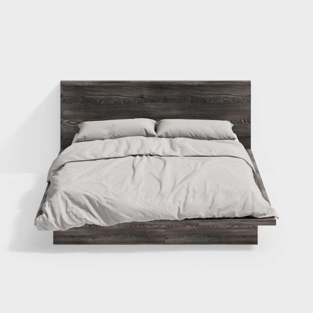 Modern Minimalistic Bed Frame 3D Model – Low-Poly Wood Texture