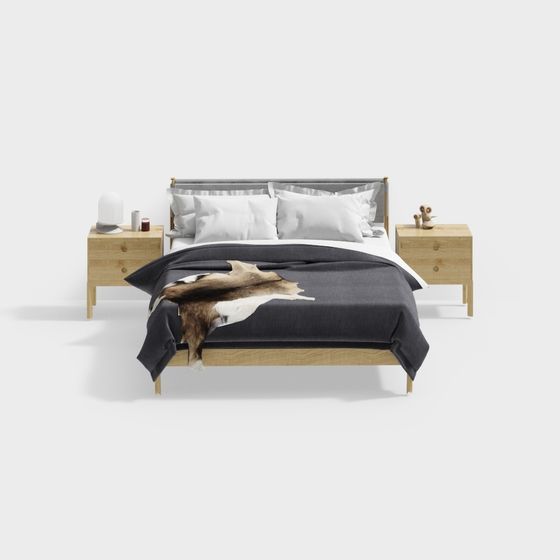 Elegant Low-Polygon Bed 3D model for Contemporary Homes