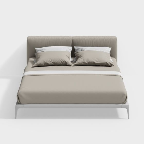 Gray Queen Size Bed 3D Model for Elegant Bedrooms
