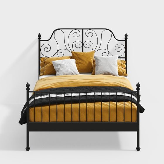 Elegant Vintage Wrought Iron Bed 3D model