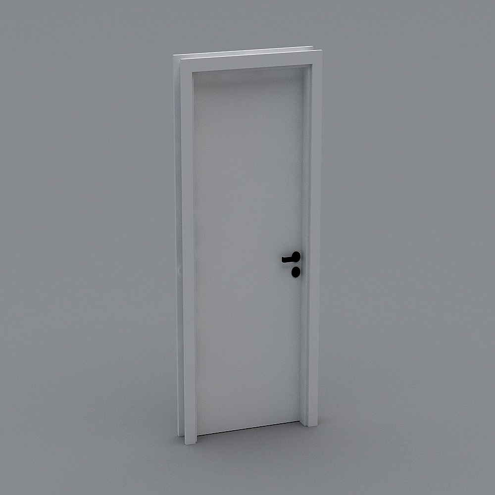 Modern white interior door with black handle on grey background