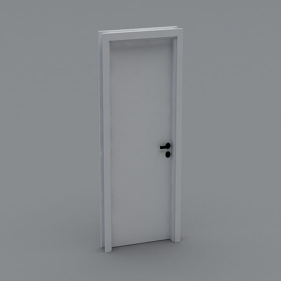 Modern white interior door with black handle on grey background