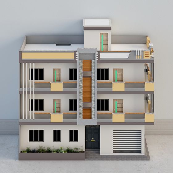 Stylish Low-Poly Multi-Level Residential Building 3D model