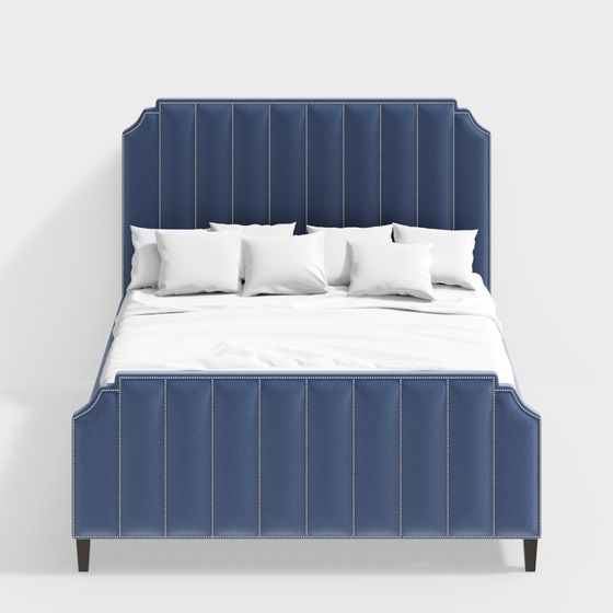 Navy Blue Upholstered Bed 3D model