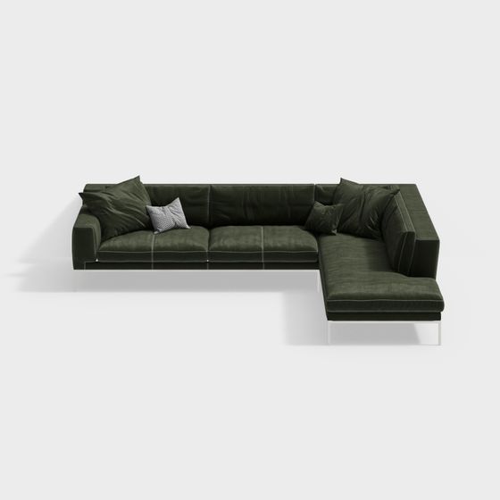 Modern Low-Polygon Green Velvet Sofa 3D model