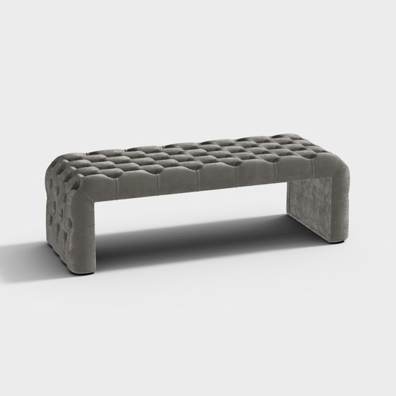 Elegant Gray Velvet Bench 3D model