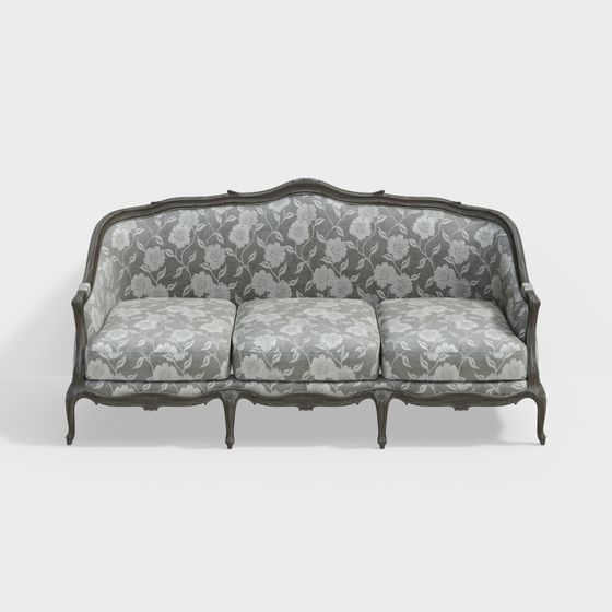Vintage Neoclassic Sofa 3D Model in Gray