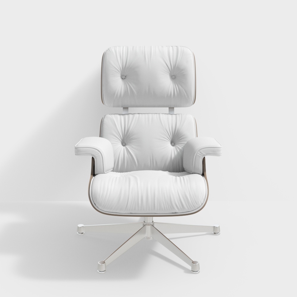 Elegant Eames Lounge Chair 3D Model – White Leather Design