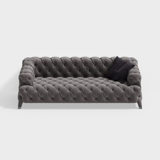 Elegant Grey Leather Sofa 3D model