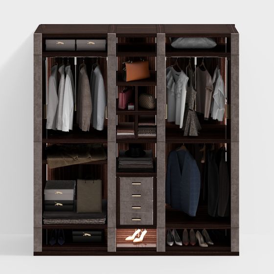 Sleek Black Wardrobe 3D Model for Stylish Storage