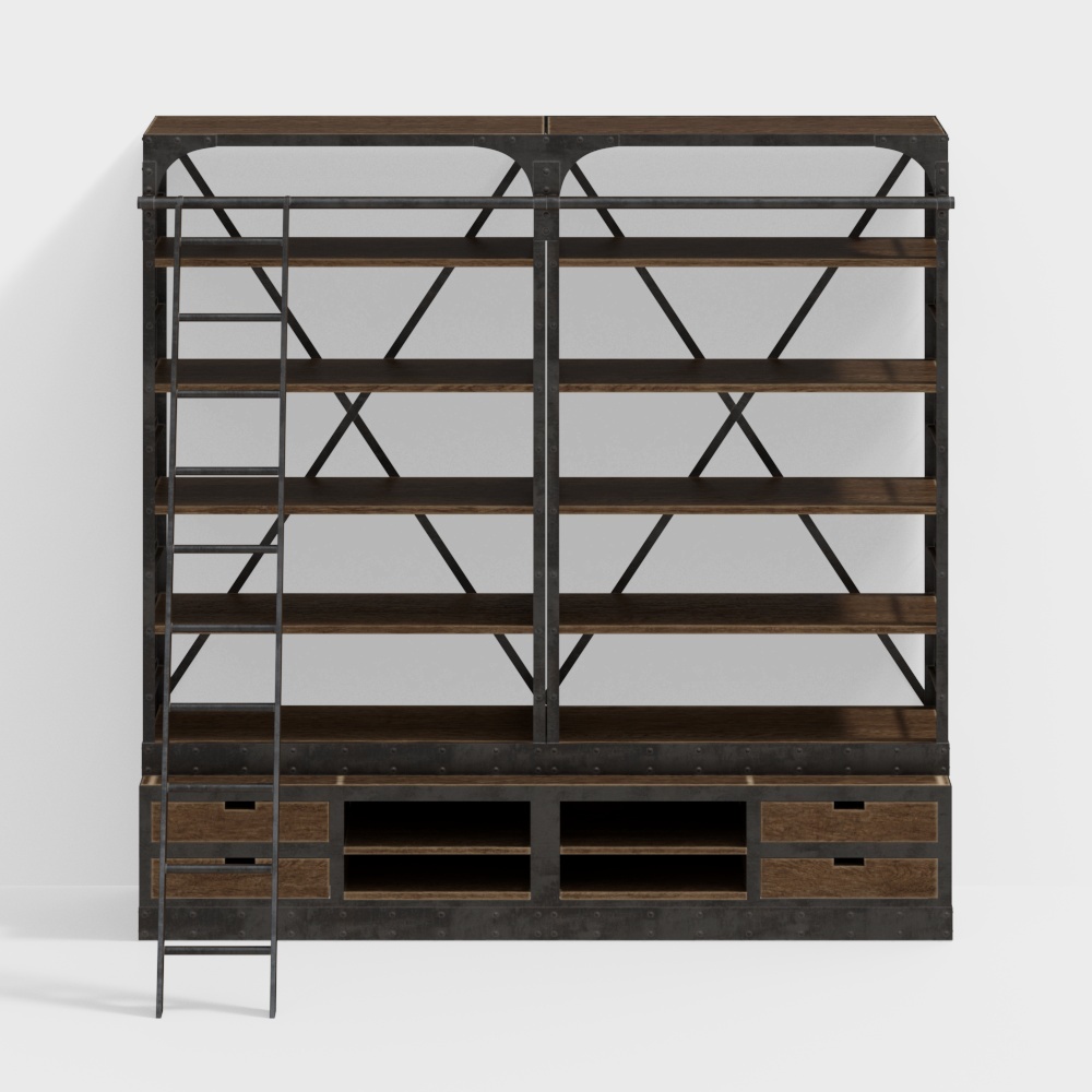 Industrial Aesthetic 3D Bookshelf – Steel and Wood Design