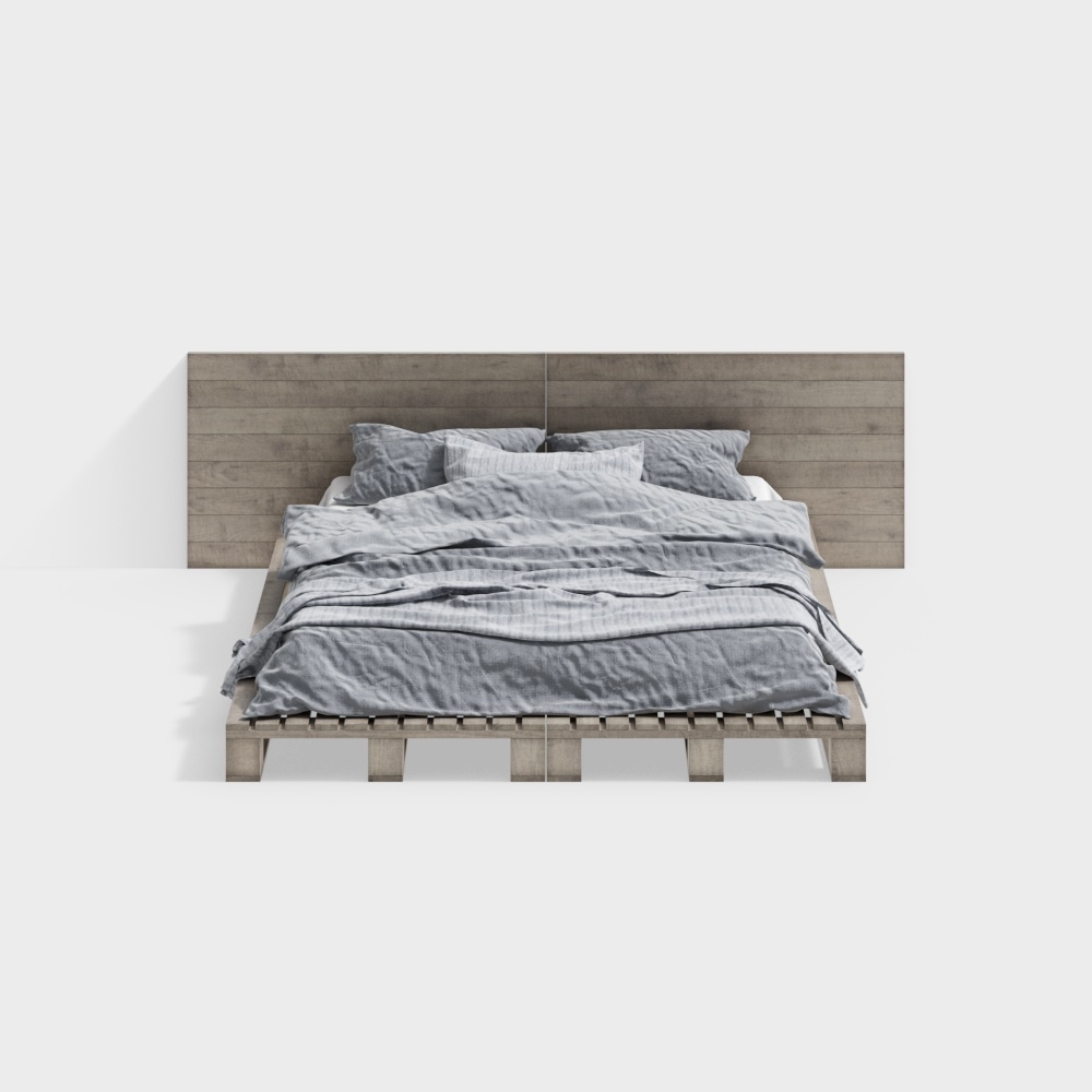 Modern Minimalist 3D Bed Frame – Low-Poly Wood Design