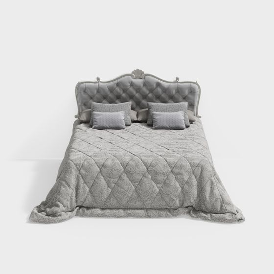 Stylish Grey Low-Poly Bed 3D model for Modern Interiors