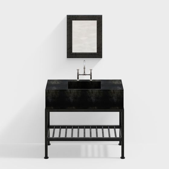 Elegant Black Gold Bathroom Cabinet 3D model