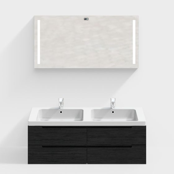Minimalist Double Basin Bathroom Vanity 3D model
