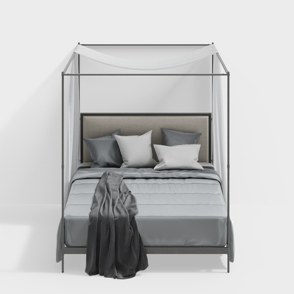 Elegant Four-Post Bed 3D model Design