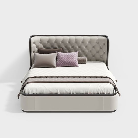 Stylish Low-Polygon 3D Bed Model for Modern Interiors