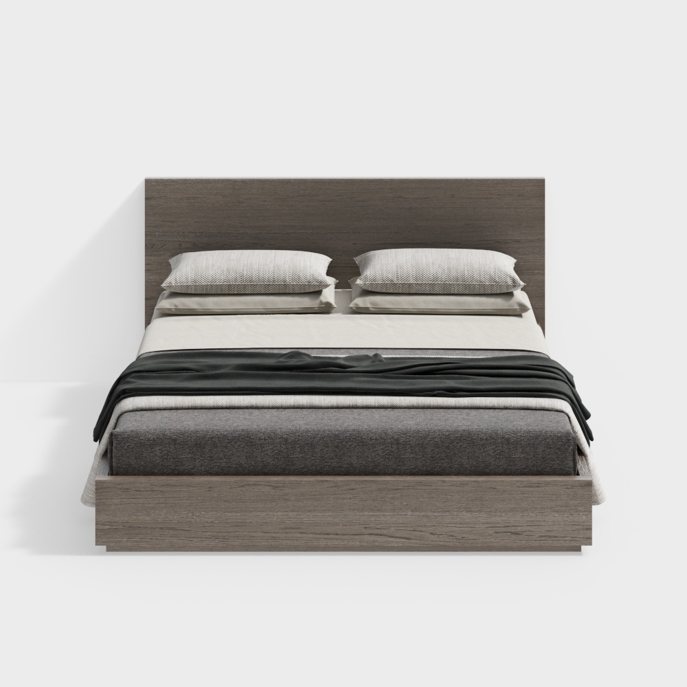 Modern Minimalist 3D Bed Model – Low-Poly Wood Texture