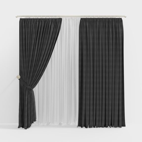 Elegant Black and White Curtain 3D model