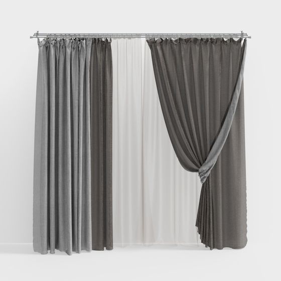 Elegant Gray and White Curtain 3D model