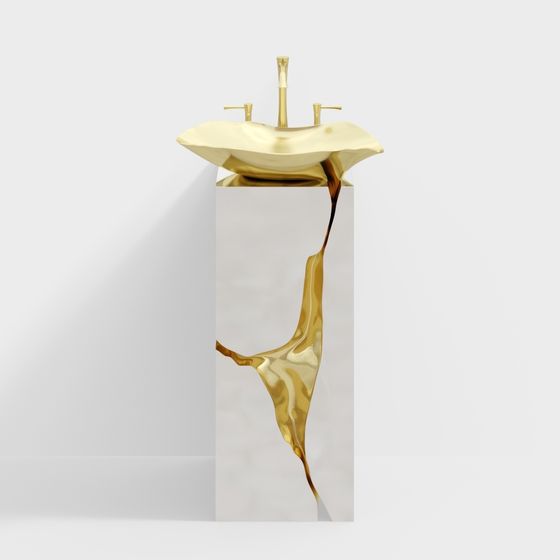 Elegant Gold Stream Sink 3D model for Modern Spaces