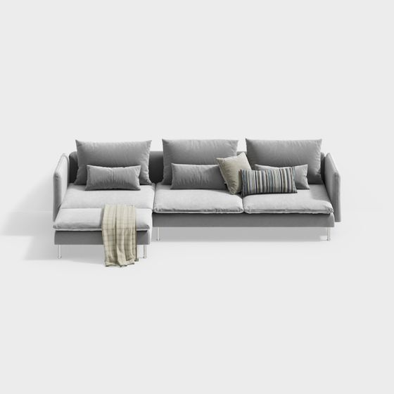 Earth Color Modern I-Shape Sofa 3D Model