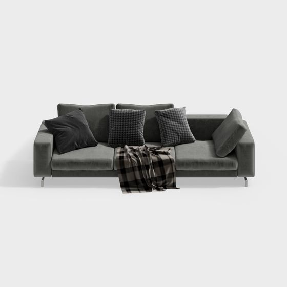 Elegant Gray Velvet Sofa 3D model for Modern Interiors