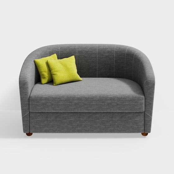 Charming Gray Sofa 3D Model with Yellow Cushions