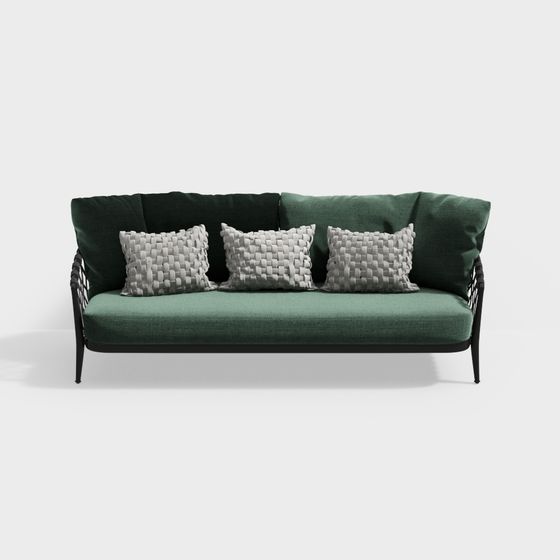 Stylish Low-Poly Green Sofa 3D model for Creative Spaces