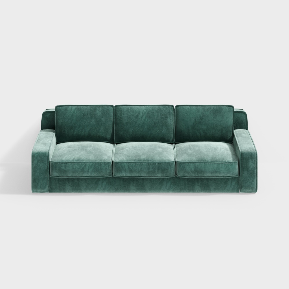 Elegant Low-Poly Green Velvet Sofa – Scandinavian Style
