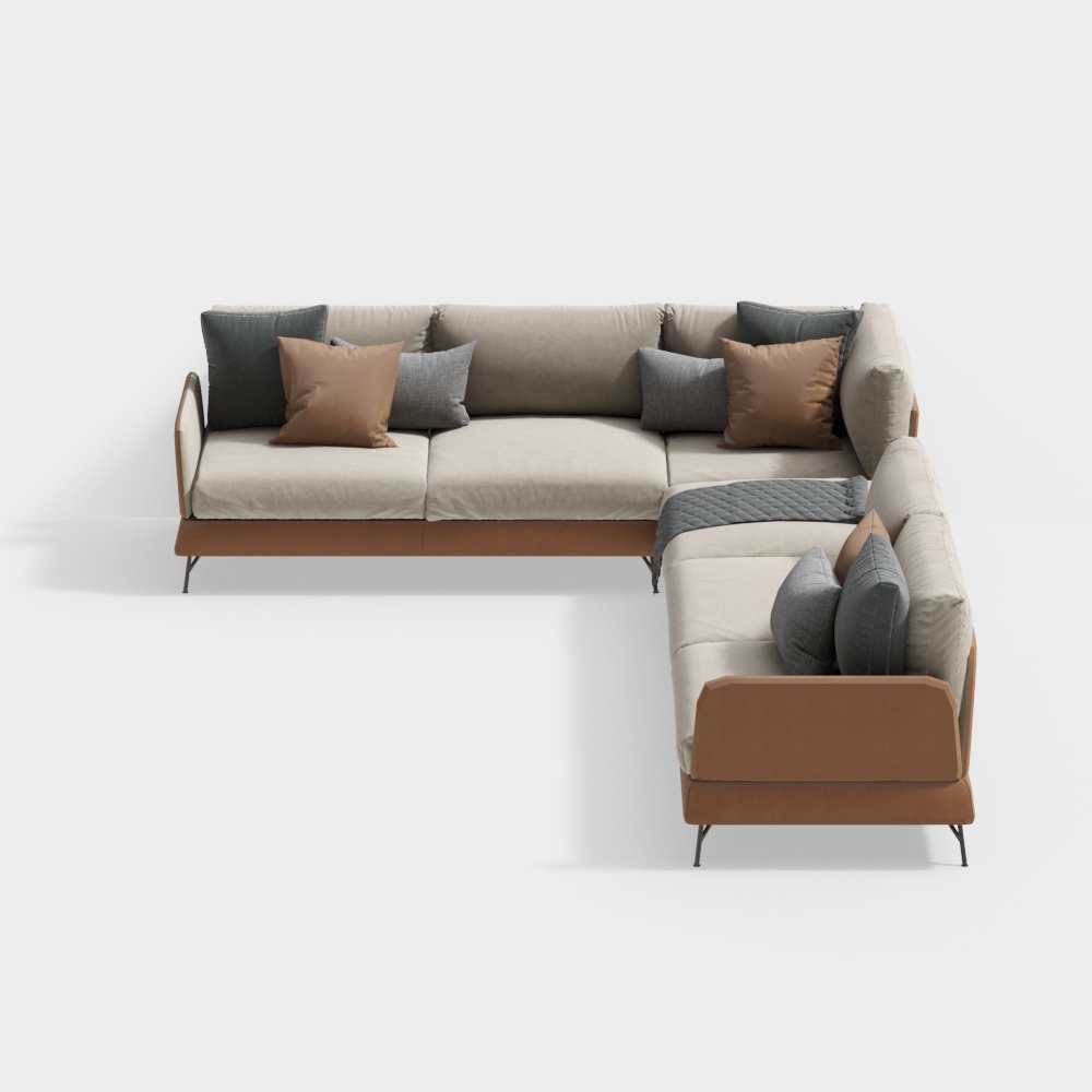 Modern Sectional Sofas 3D Model – Black & Earth Tones