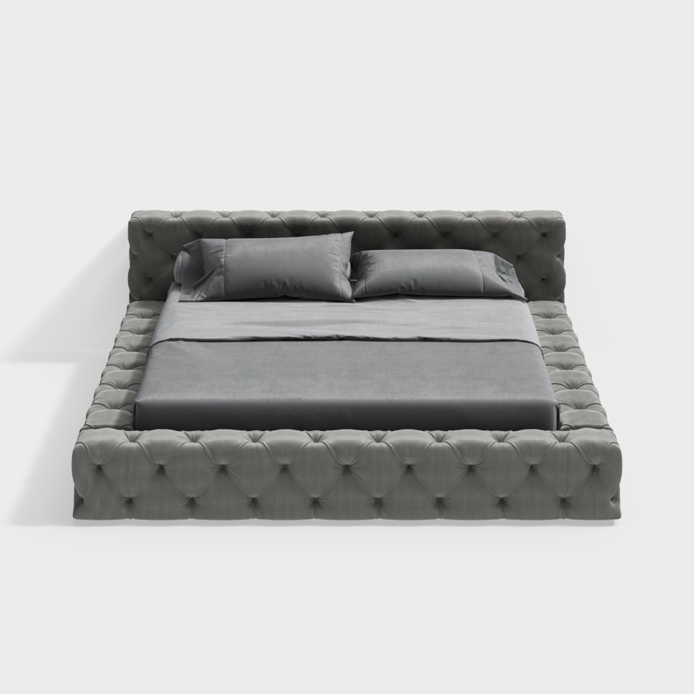Elegant Tufted Velvet Bed 3D model