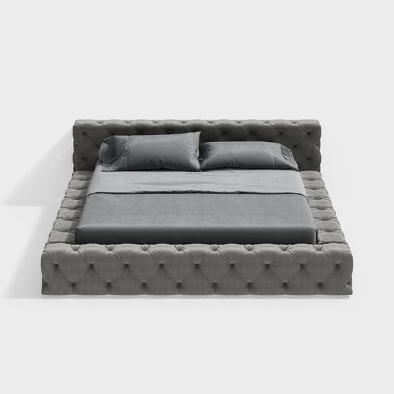 Elegant Tufted Velvet Bed 3D model