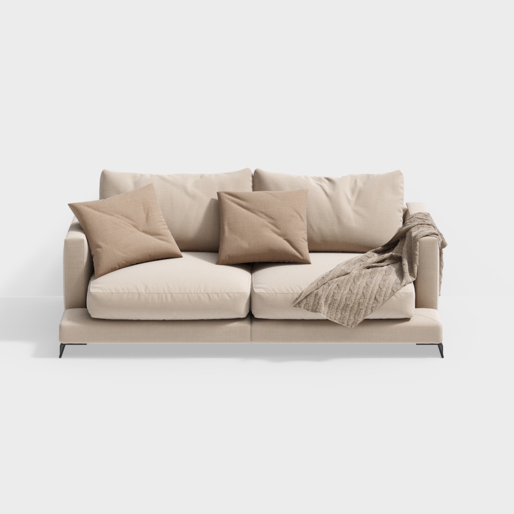 Scandinavian Loveseat 3D Model – Gray Fabric Sofa