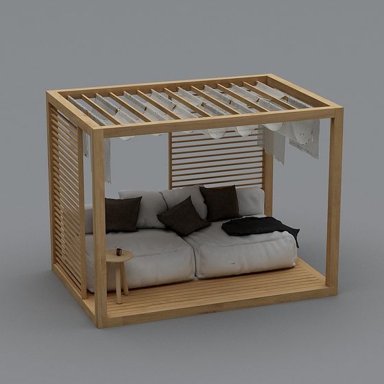 Elegant Wooden Lounge Bed 3D model for Modern Spaces