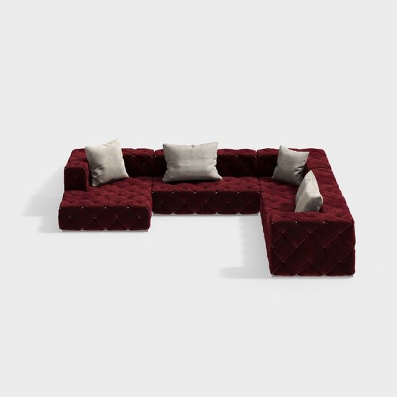 Stylish Low-Poly Velvet Sofa 3D model
