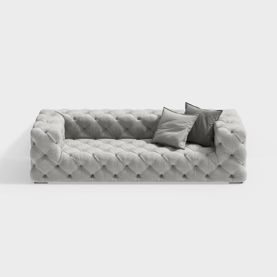 Luxury Gray Tufted Sofa 3D Model for Elegant Living Areas