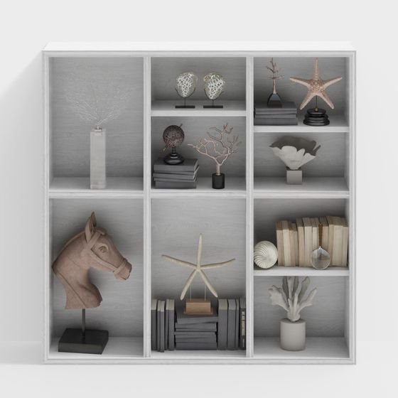 Elegant Low-Poly Bookshelf 3D Model for Interior Design