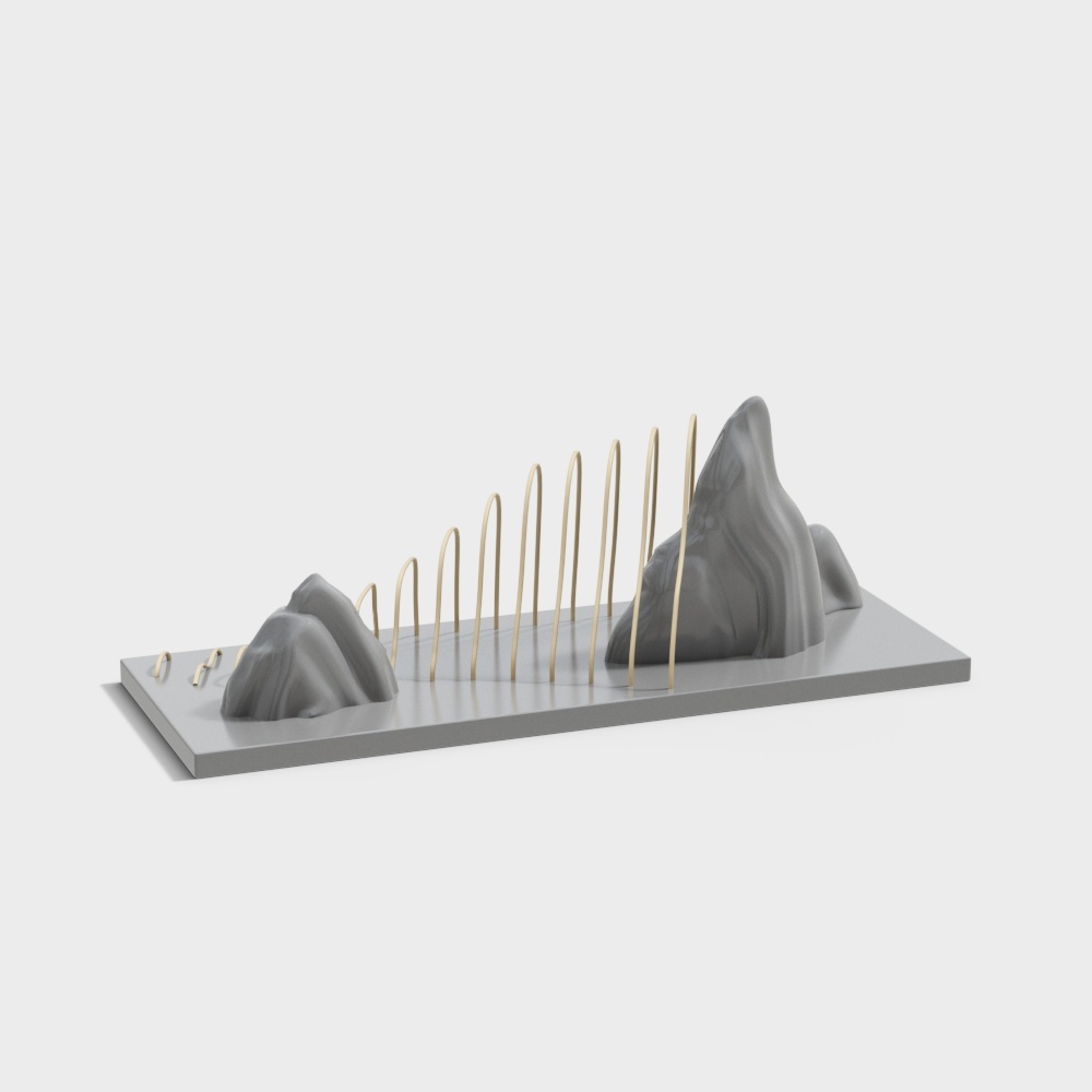 Mountain Ridge Bridge 3D Model – Stone Peaks & Golden Bridge