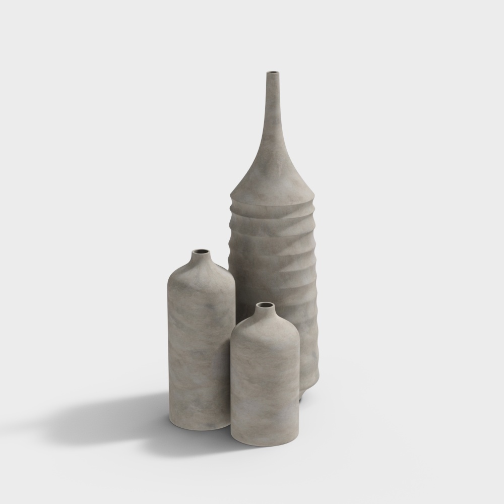 Low-Poly Concrete Vase Series – Artistic Gray Decor