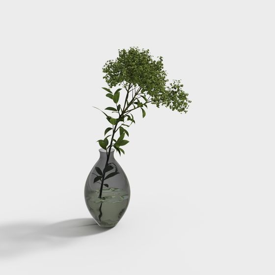 Glass Vase with Green Plant 3D model